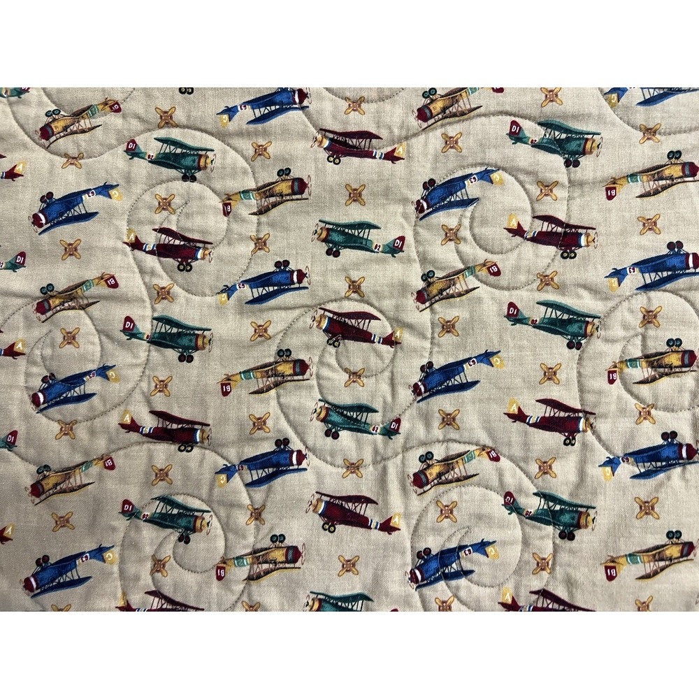 Aviation Reversible Quilt Throw Blanket Vintage Airplane Travel Decals 34x37.5"